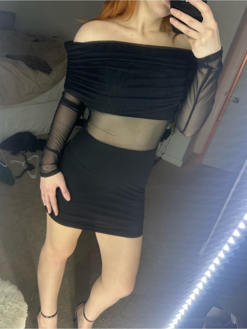 Off-Shoulder Black Mesh Bodycon Dress